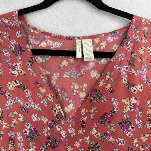 Japna Pink Floral Tie Front Hem Crop Boho Blouse Sz Large Beachy Feminine Casual - Picture 6 of 6